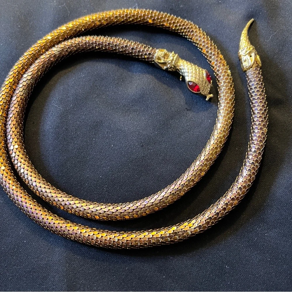 Vintage bronze mesh snake necklace belt - Picture 8 of 11